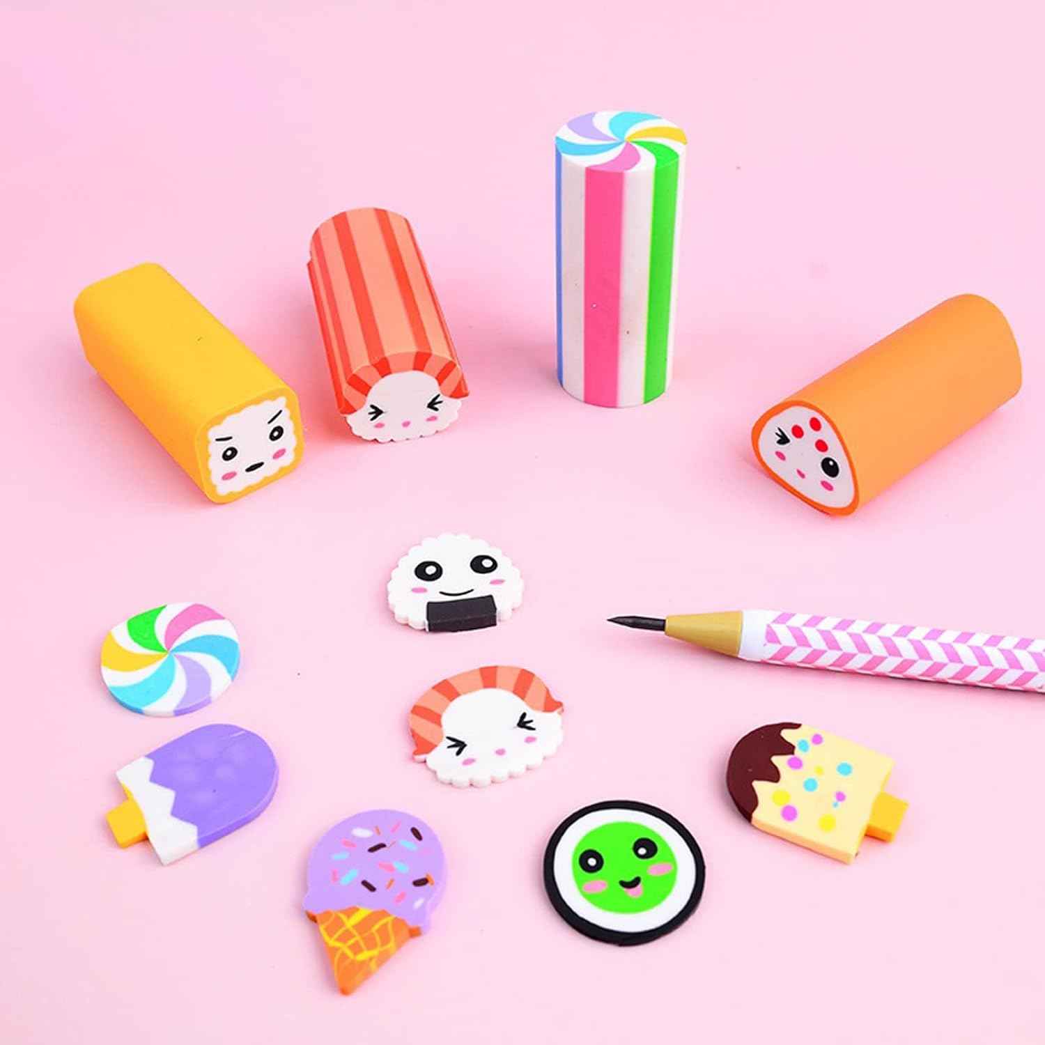 Food Sushi Desserts Long Pencil Erasers 12 Pack