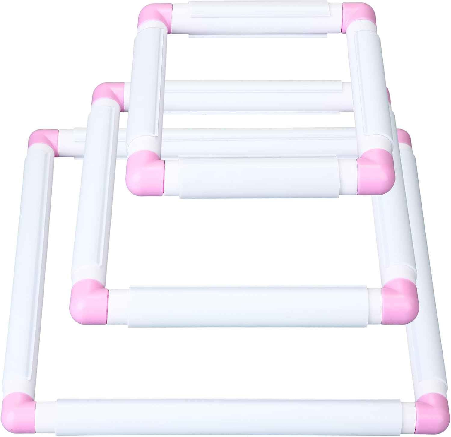 Pink-accent embroidery hoop frame set with three nested square sections