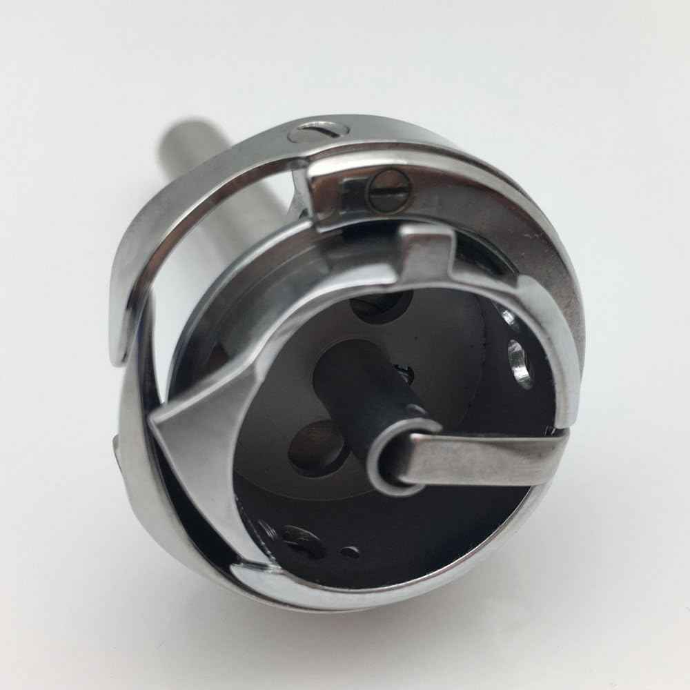 Circular metal hook with black interior and feed lever, mounted on shaft