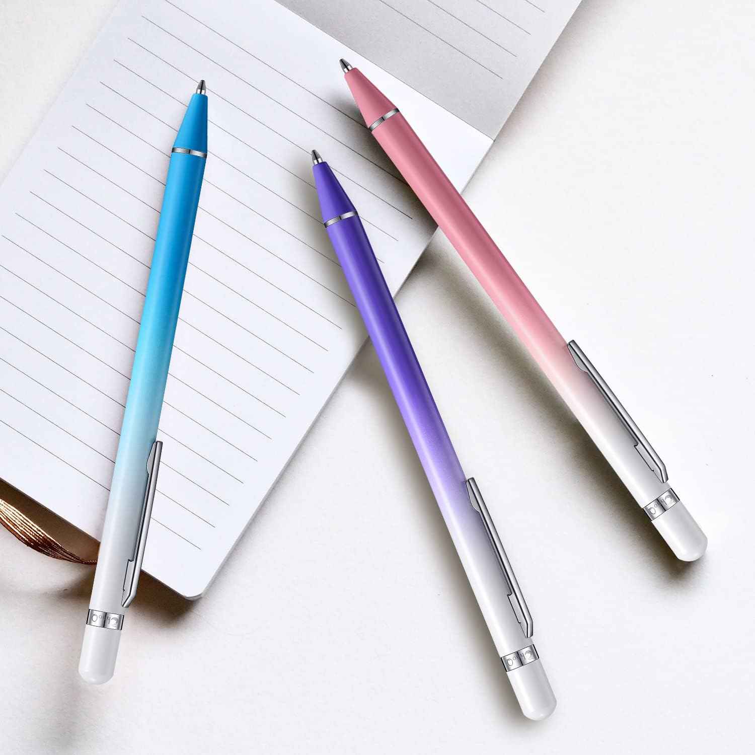 3 Pack Metal Ballpoint Pens with 6 Refills (Pink,Purple,Blue)