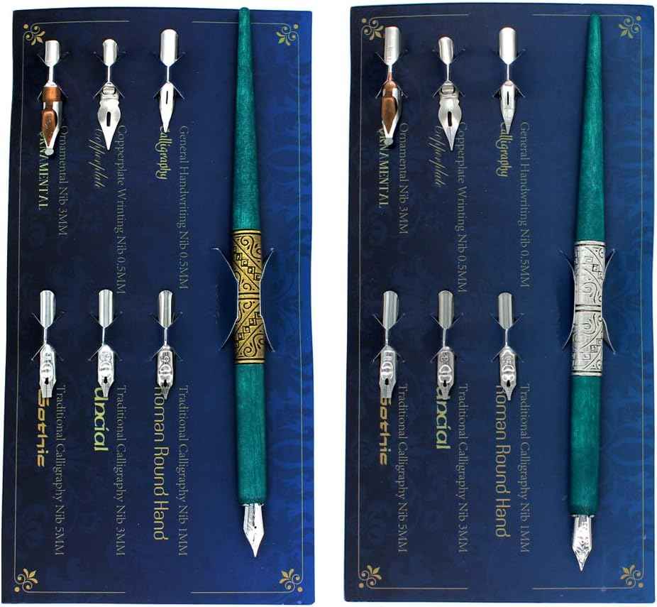 Manga Calligraphy Drawing Pen Dip Pen with 12 Nibs Bronze Silver