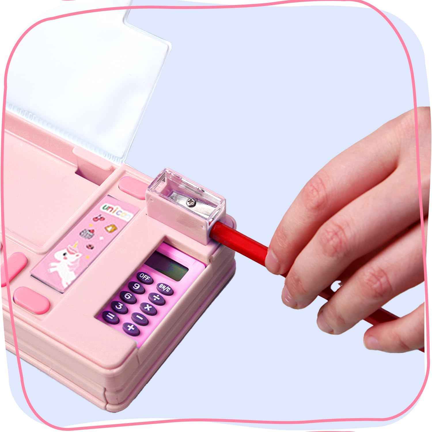 Multifunction Pencil Case with Calculator Sharpener Pink Unicorn
