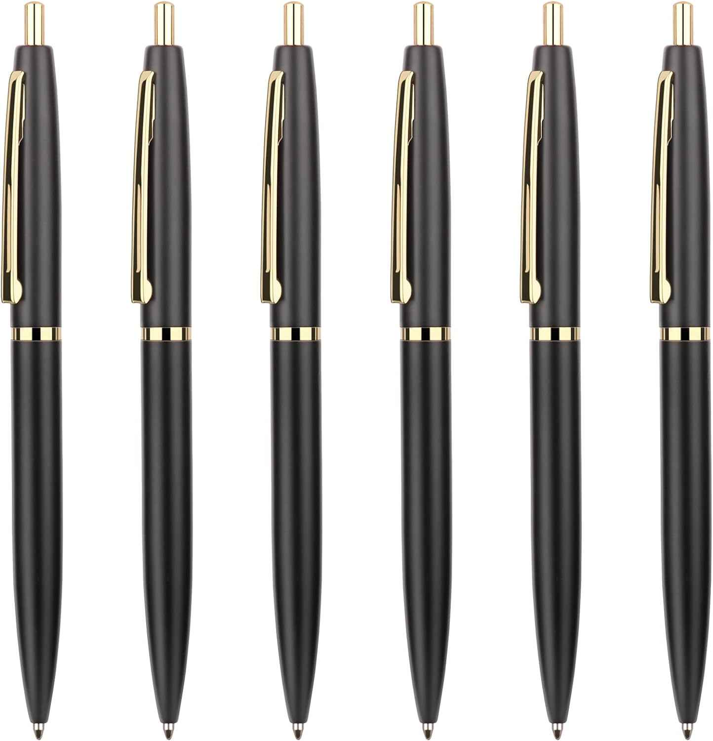 6 Pack Gold Click Ballpoint Pens - Black ink Medium Point Black