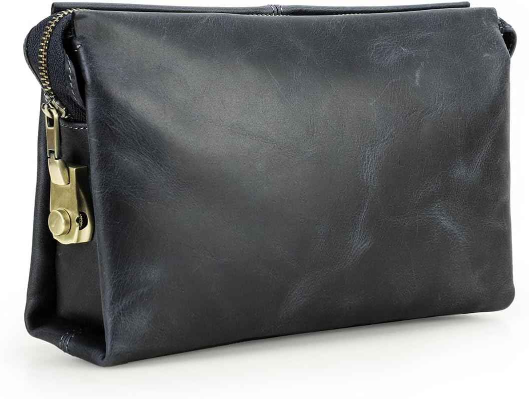 Genuine Leather Men Clutch Purse Bag Wallet Anti Theft Blue