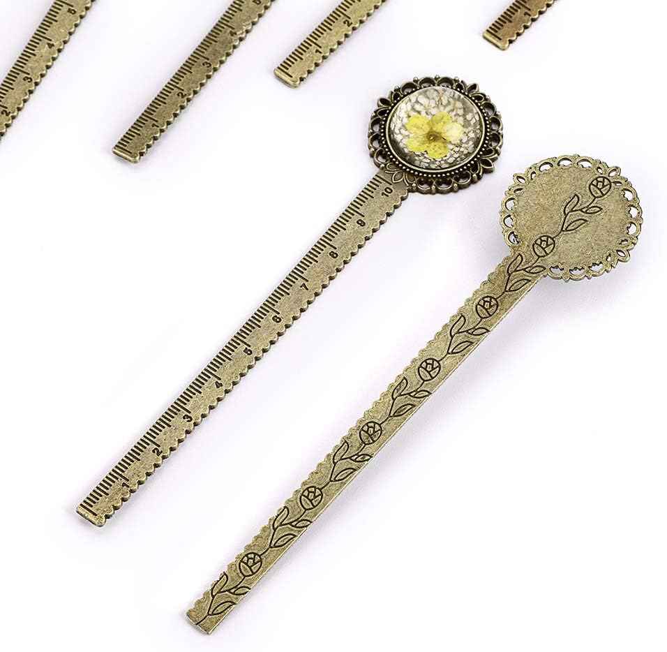 6PCS Retro Metal Bookmark Ruler Bronze Book Mark with Dried Flower