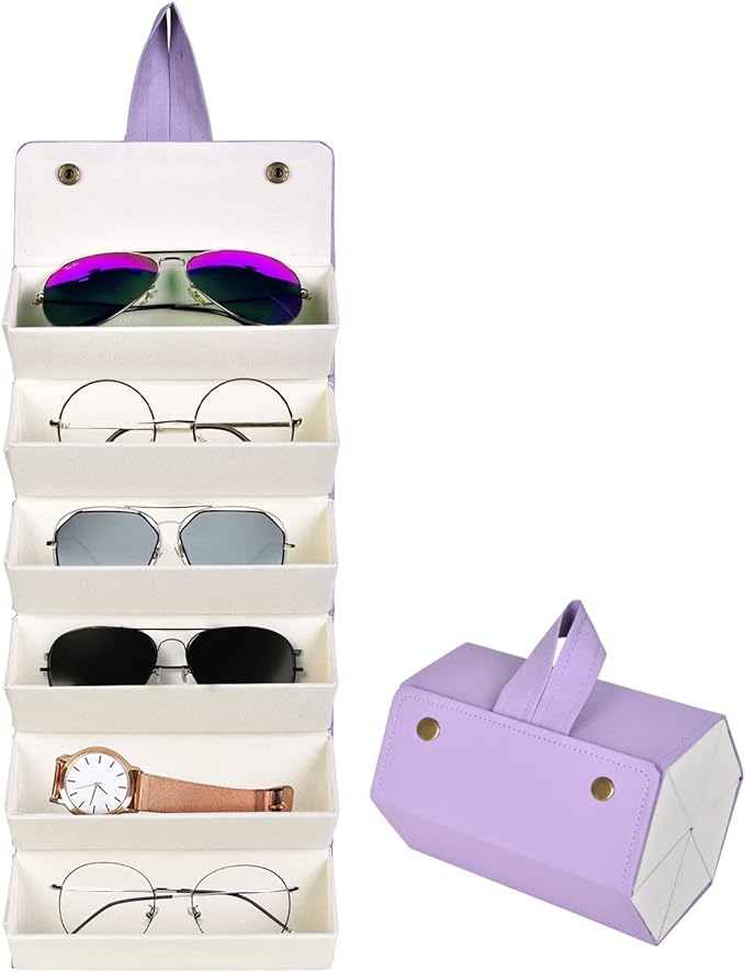 PU Leather Foldable Sunglasses Organizer Box Eyeglass Holder Purple
