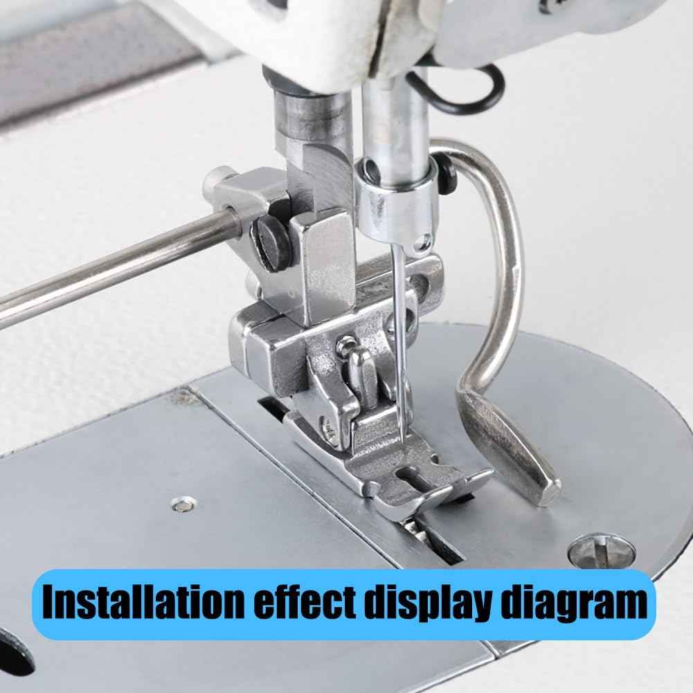 Shirring presser foot installed on sewing machine, fabric feed and needle guide