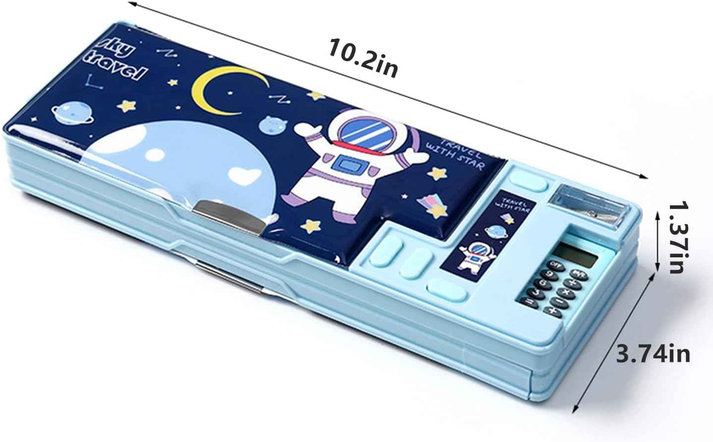 Multifunction Pencil Case with Calculator Sharpener Light Blue Space