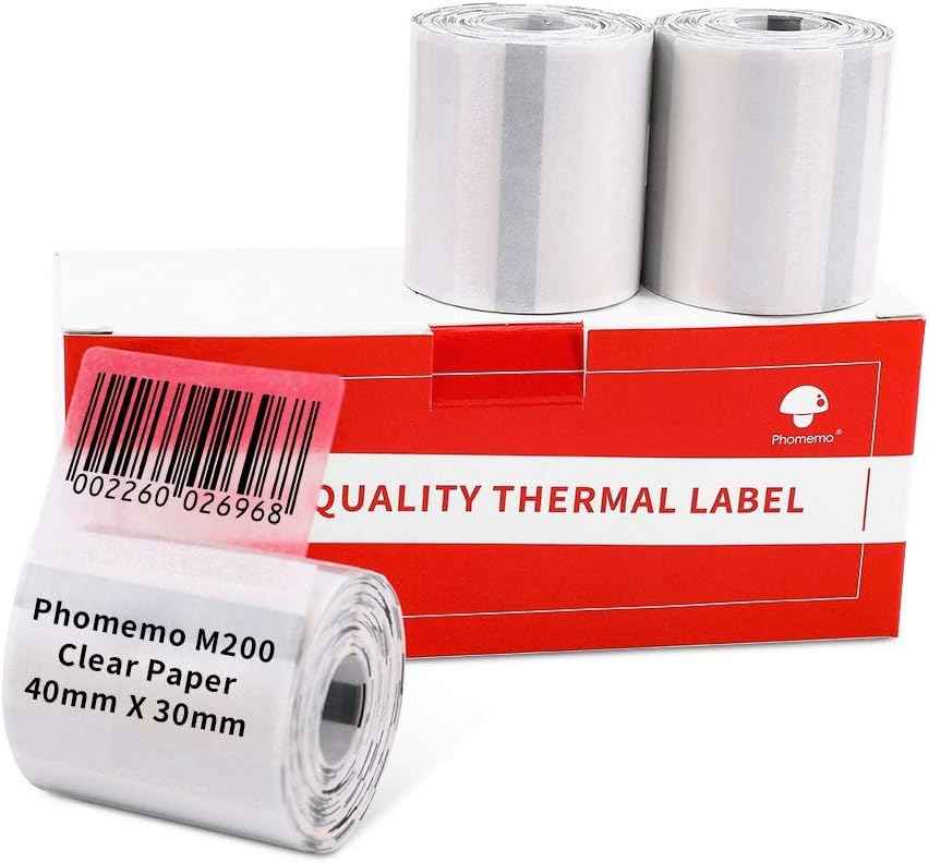 Phomemo M200/M110S Clear Adhesive Thermal Label,40mm X 30mm 3 Rolls