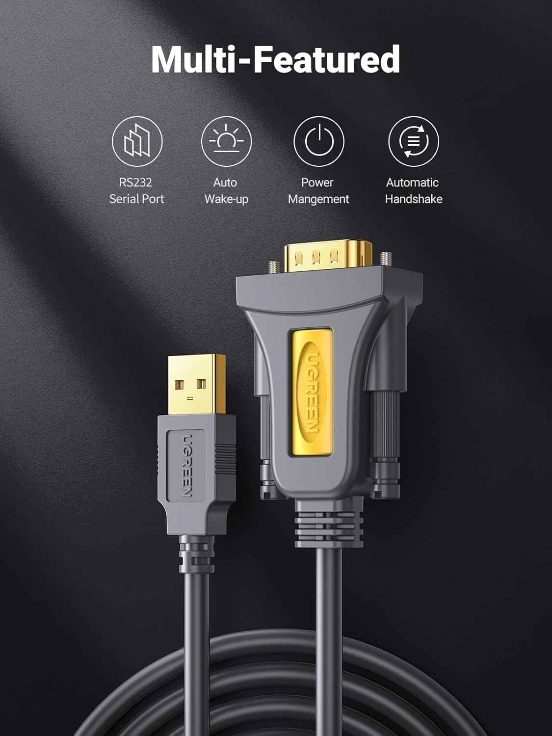 UGREEN 2M USB to Serial Adapter,Serial to USB Adapter DB9 Male 9 Pin