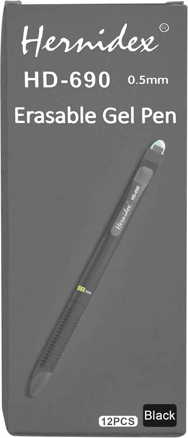 HERNIDEX Erasable Gel Pen,0.5mm Black, Blue, Red Ink 12 Pack Black