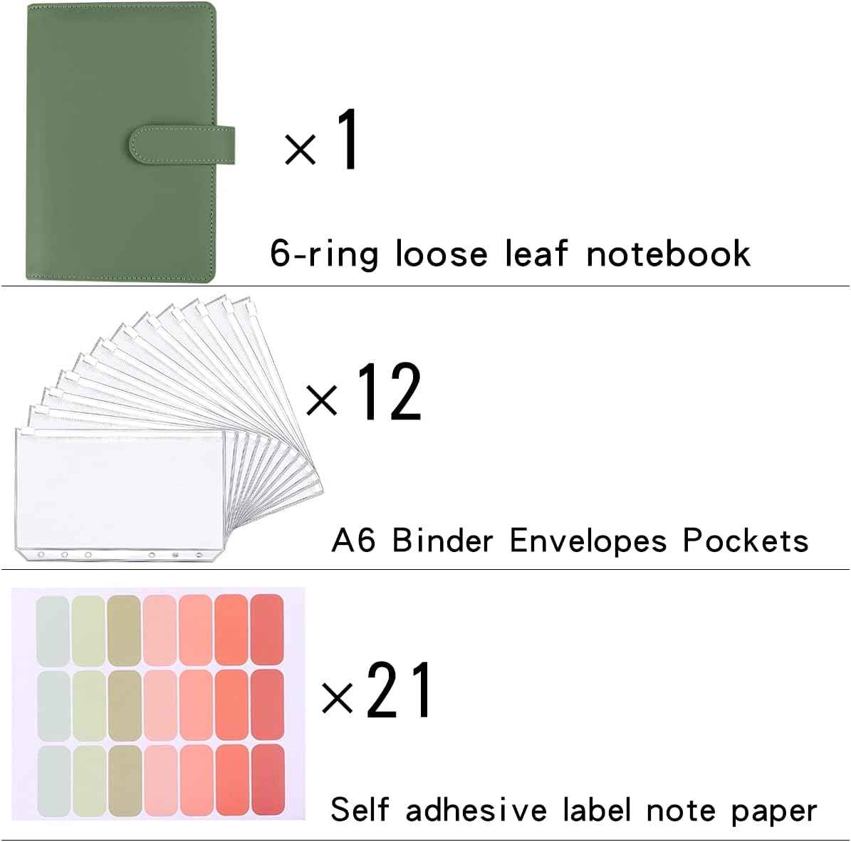 A6 Budget Binder,PU Leather with 12PCS Cash Pockets