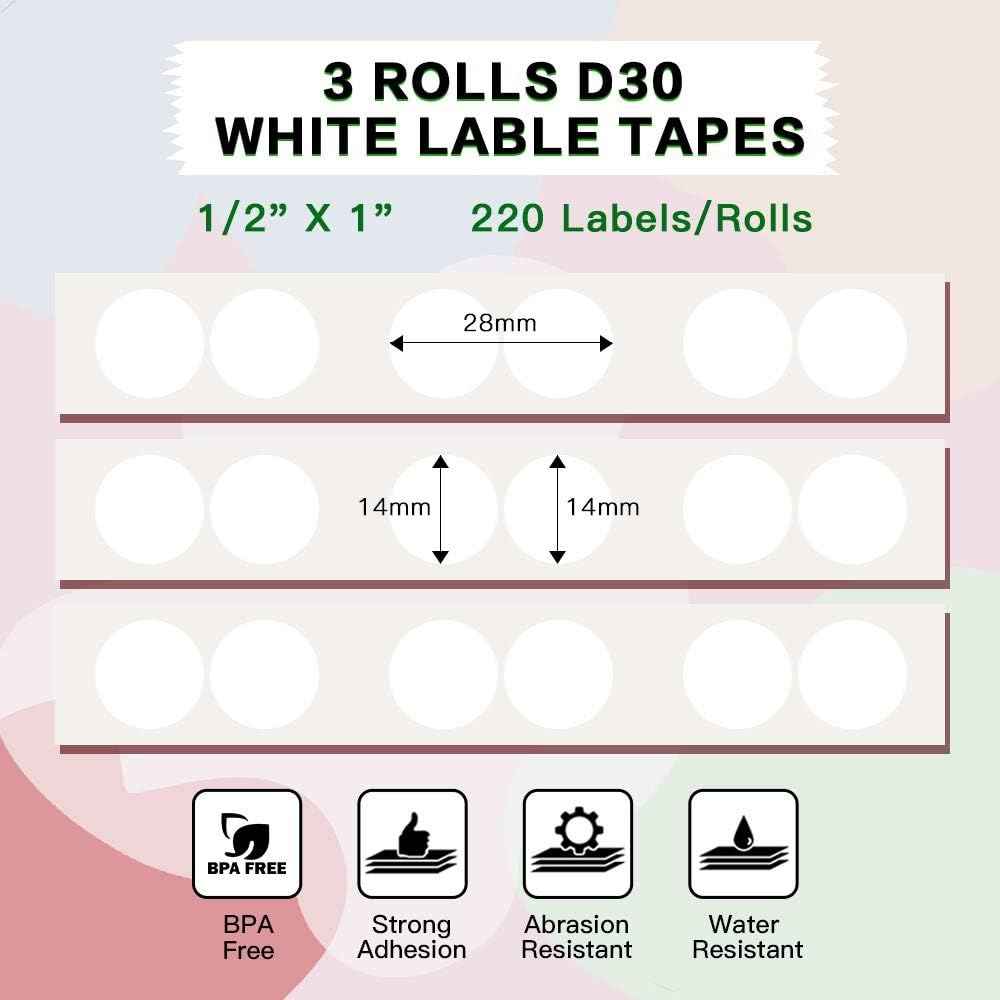 Phomemo D30 Adhesive White Circle Label Paper (14mm X 28mm)