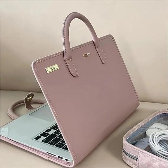 Pink PU Laptop Protective Case Sleeve With Handle