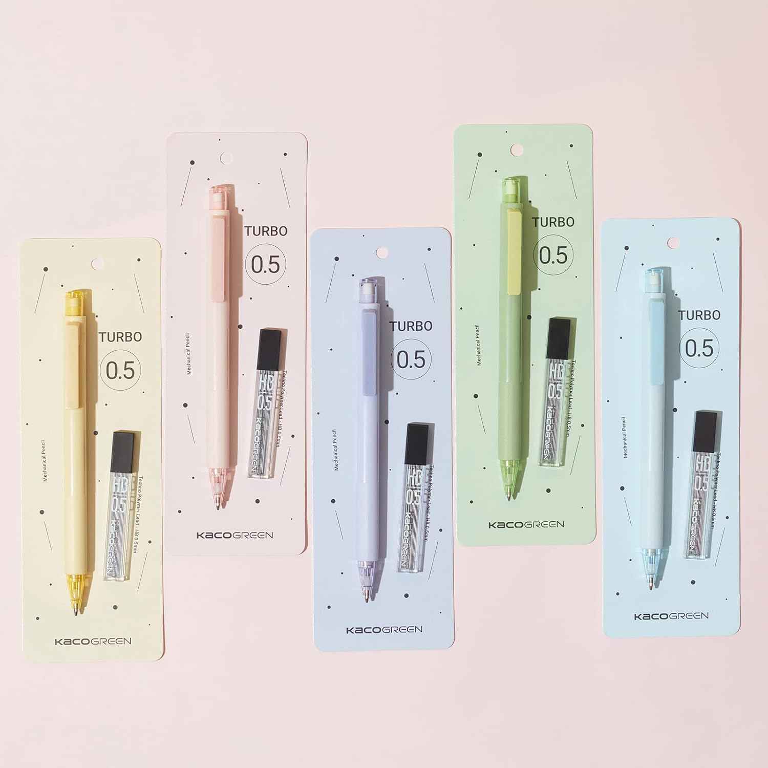 Kaco TURBO Mechanical Pencils with 5 Tube HB Lead Refills 5 Pack