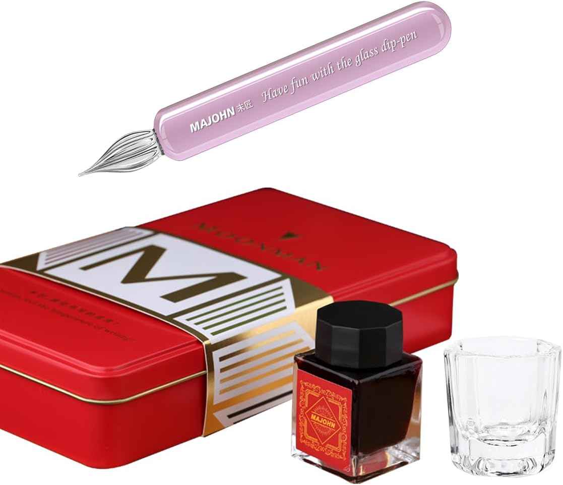 Majohn Crystal Glass Dip Pen Glass Pen Kit Pink