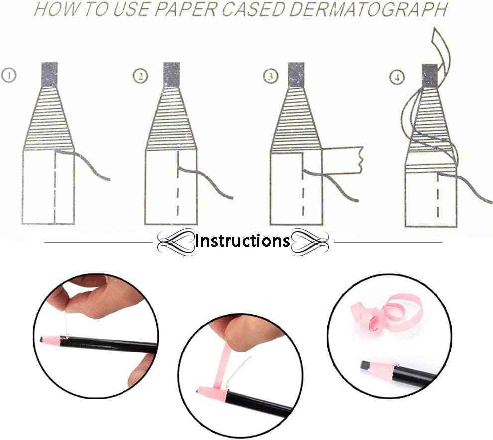 Instruction steps for paper-cased dermatograph pencil usage on fabric
