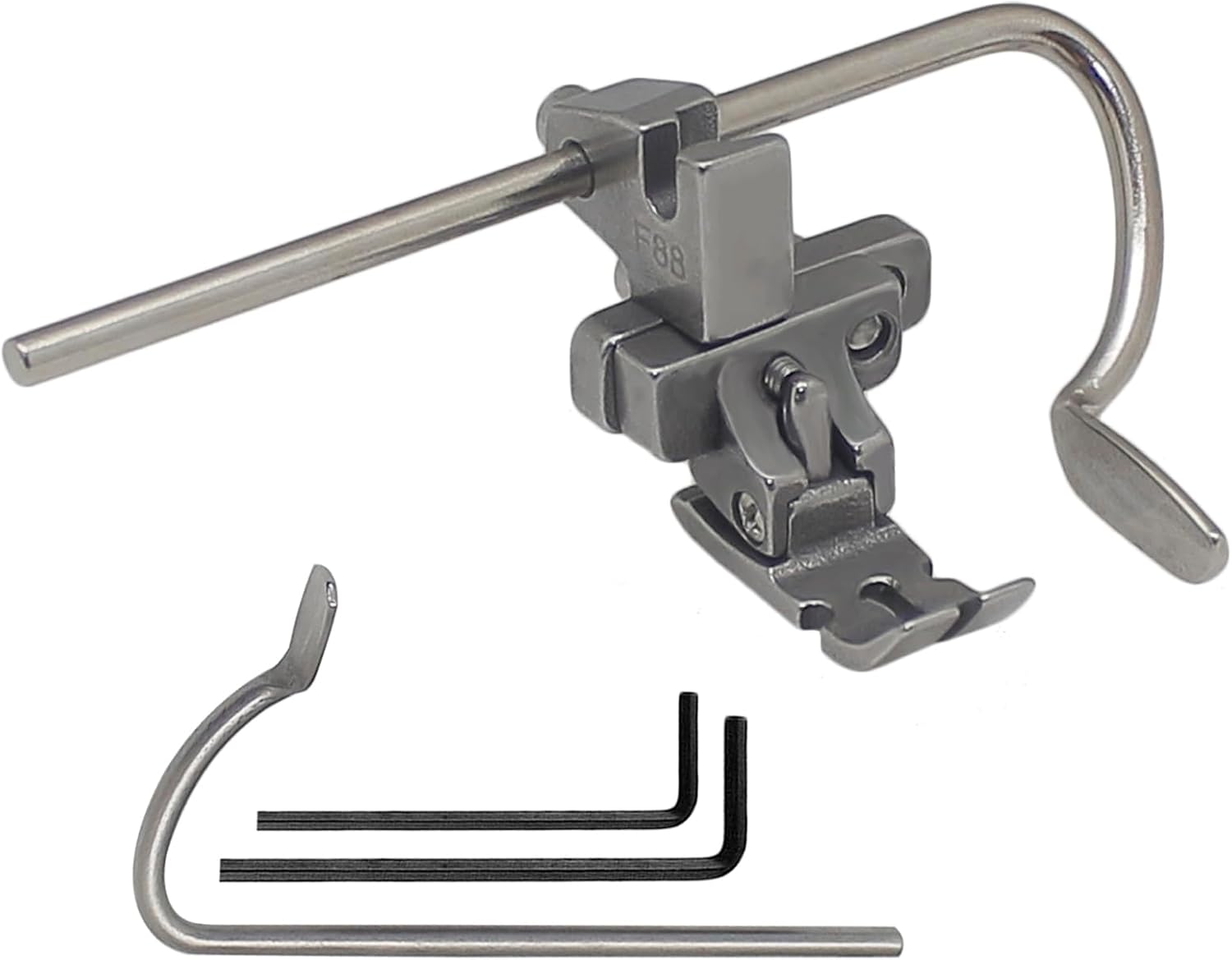 Adjustable shirring presser foot for left/right gathering, metal sewing machine attachment