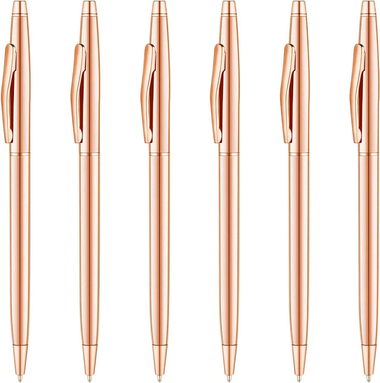 Rose Gold Slim Metallic Retractable Ballpoint Pens 6 Pack Rose Gold 2