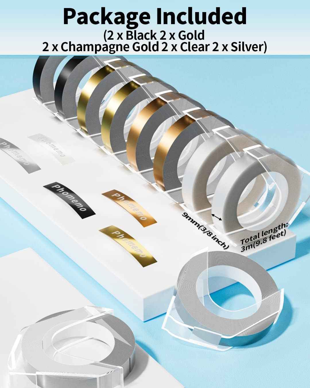 Phomemo Plastic 9mm Embossing Tapes for Dymo Label Maker Gold