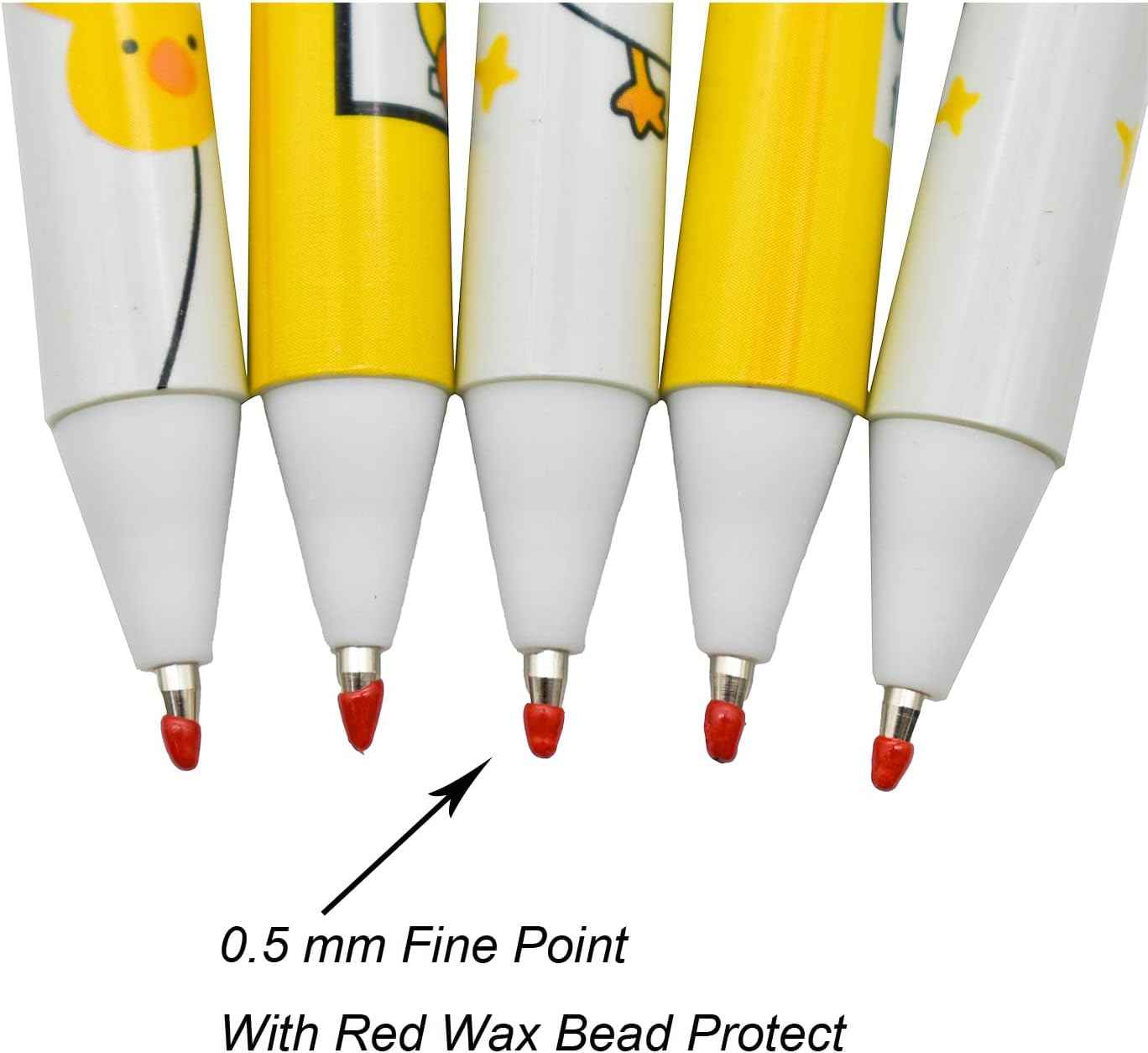 12PCS Little Yellow Duck Print Retractable Gel Pens Black Ink For Kids