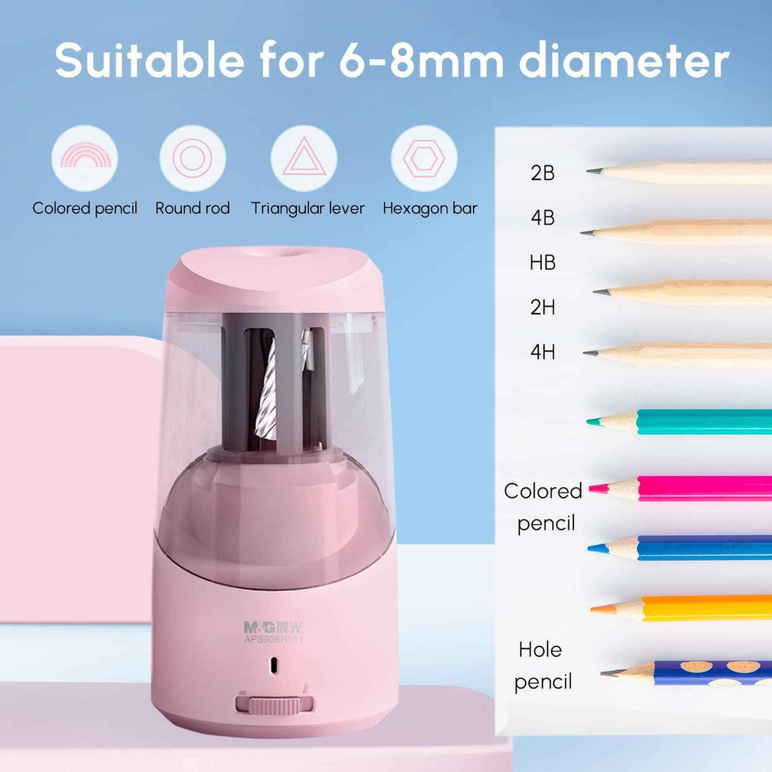 M&G Electric Pencil Sharpener USB Operated for 6-8mm Pencils Pink
