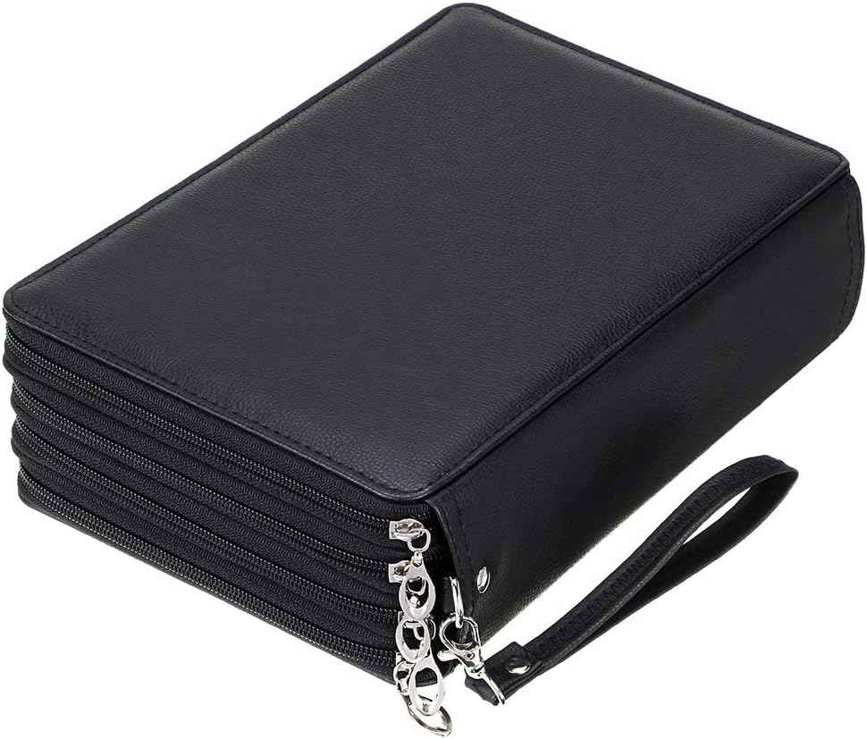 200 Slots PU Leather Pencil Case Holder Organizer Black