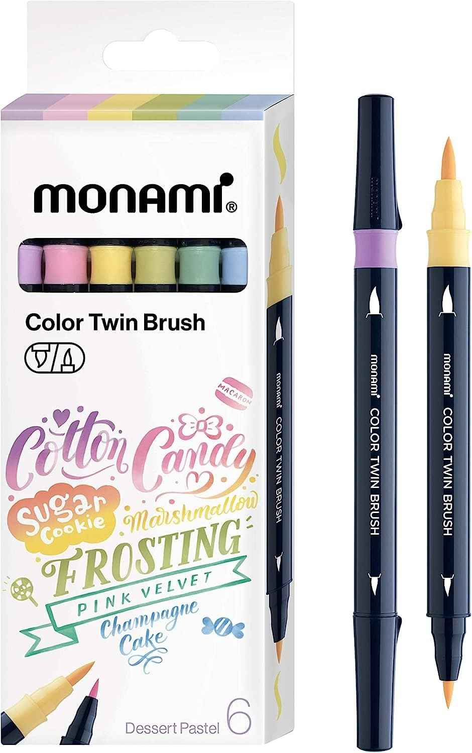 MONAMI Color Twin Brush Marker Pens,Pastel Color 6-Pack