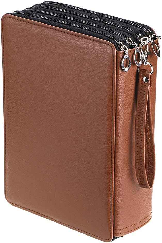 200 Slots PU Leather Pencil Case Holder Organizer