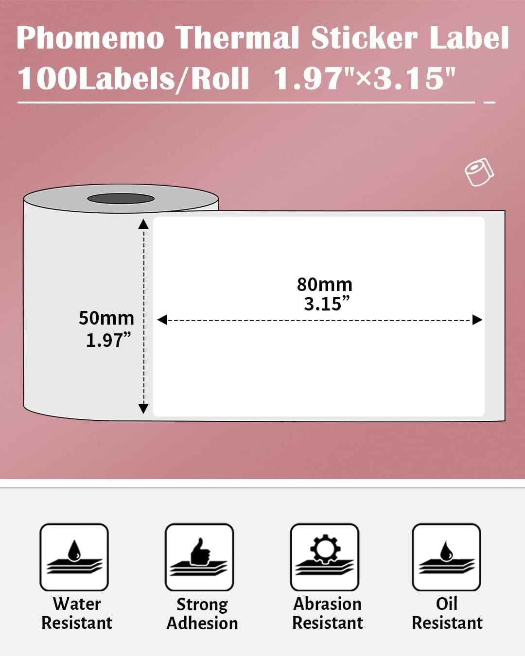 Phomemo Thermal Labels for M110/M221/M220/M120/M200,50x80mm