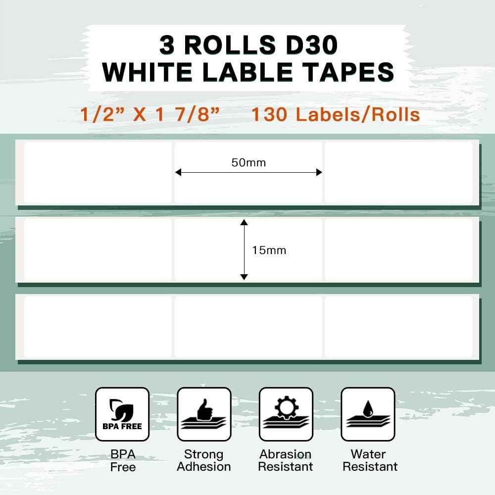 Phomemo D30 Adhesive White Label Paper (15mm X 50mm)