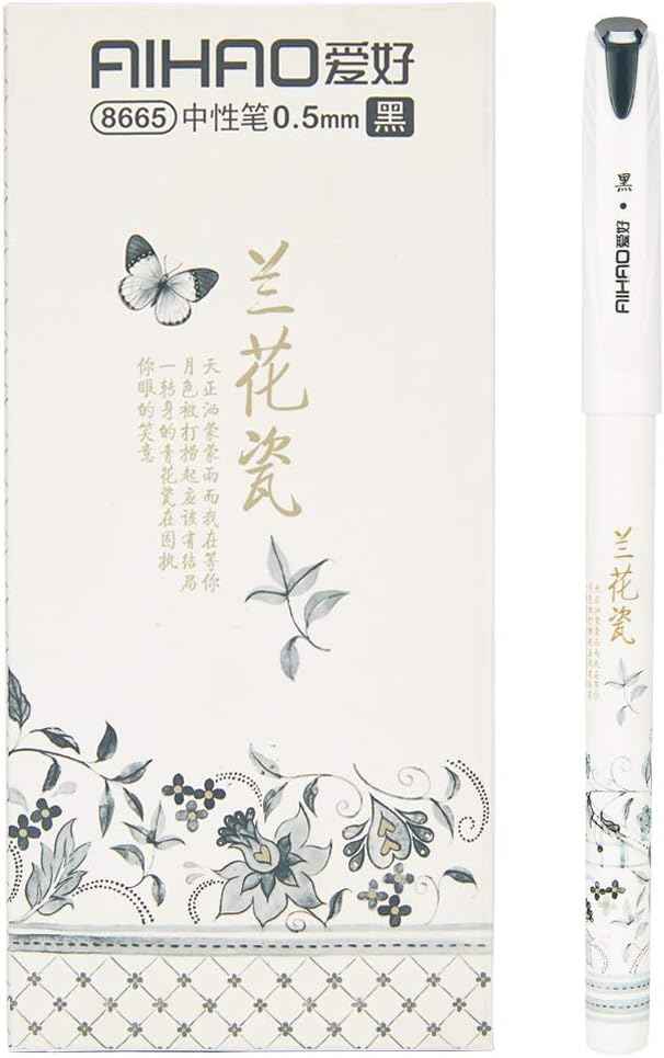 AIHAO Orchid Porcelain Pattern Gel Ink Pens 0.5mm Fine Point 12 pack Black