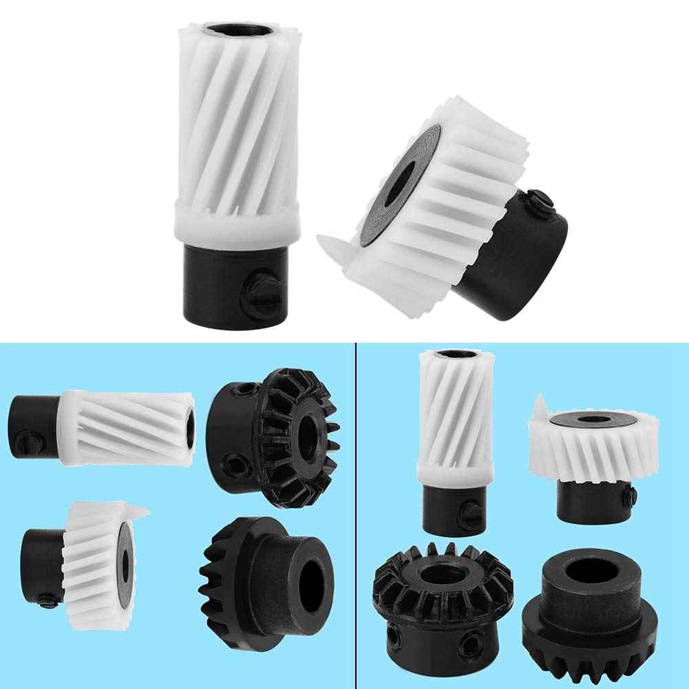Plastic hook-drive gear set (4 pcs): white gear and black base, plus angled view pair