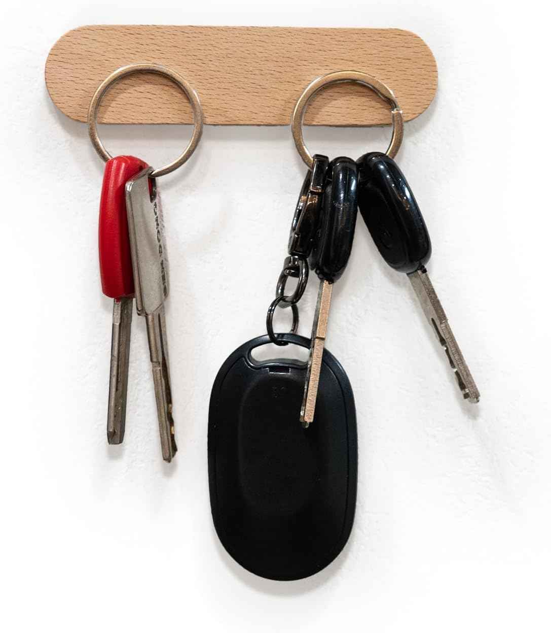 2-Pack Adhesive Magnetic Key Holder Wall Hook Beech