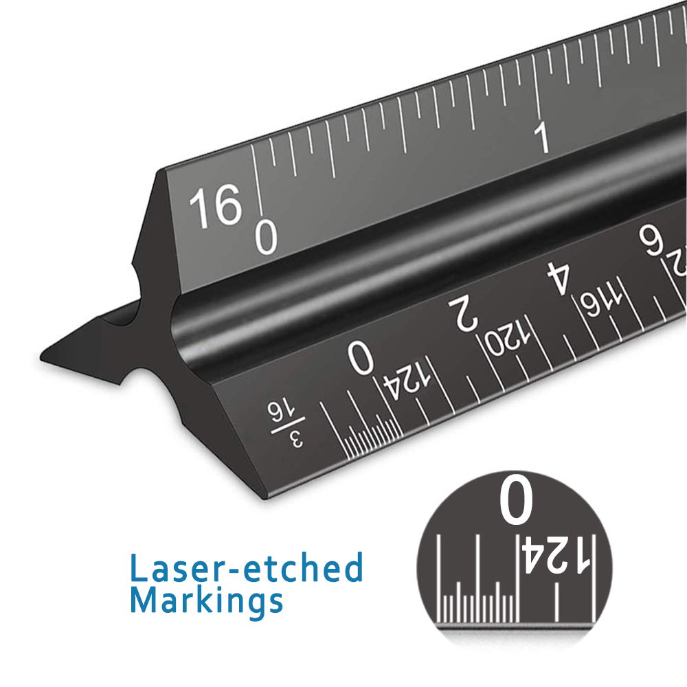 12" Architectural Scale Ruler Triangular Aluminum Black