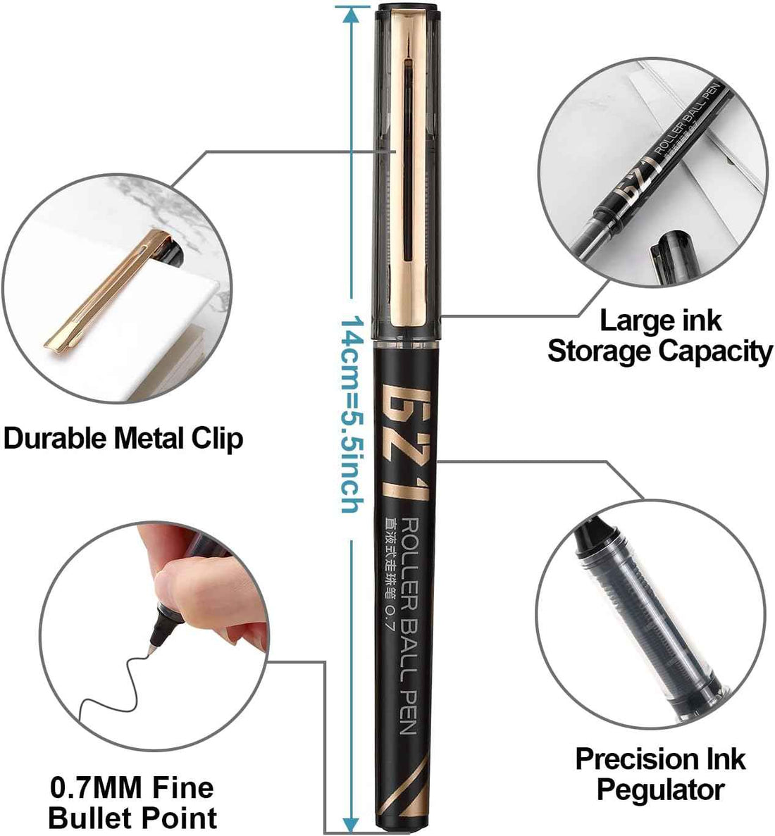 Comix 621 Rollerball Pens,Black Liquid Ink, 0.7mm Medium Point 8
