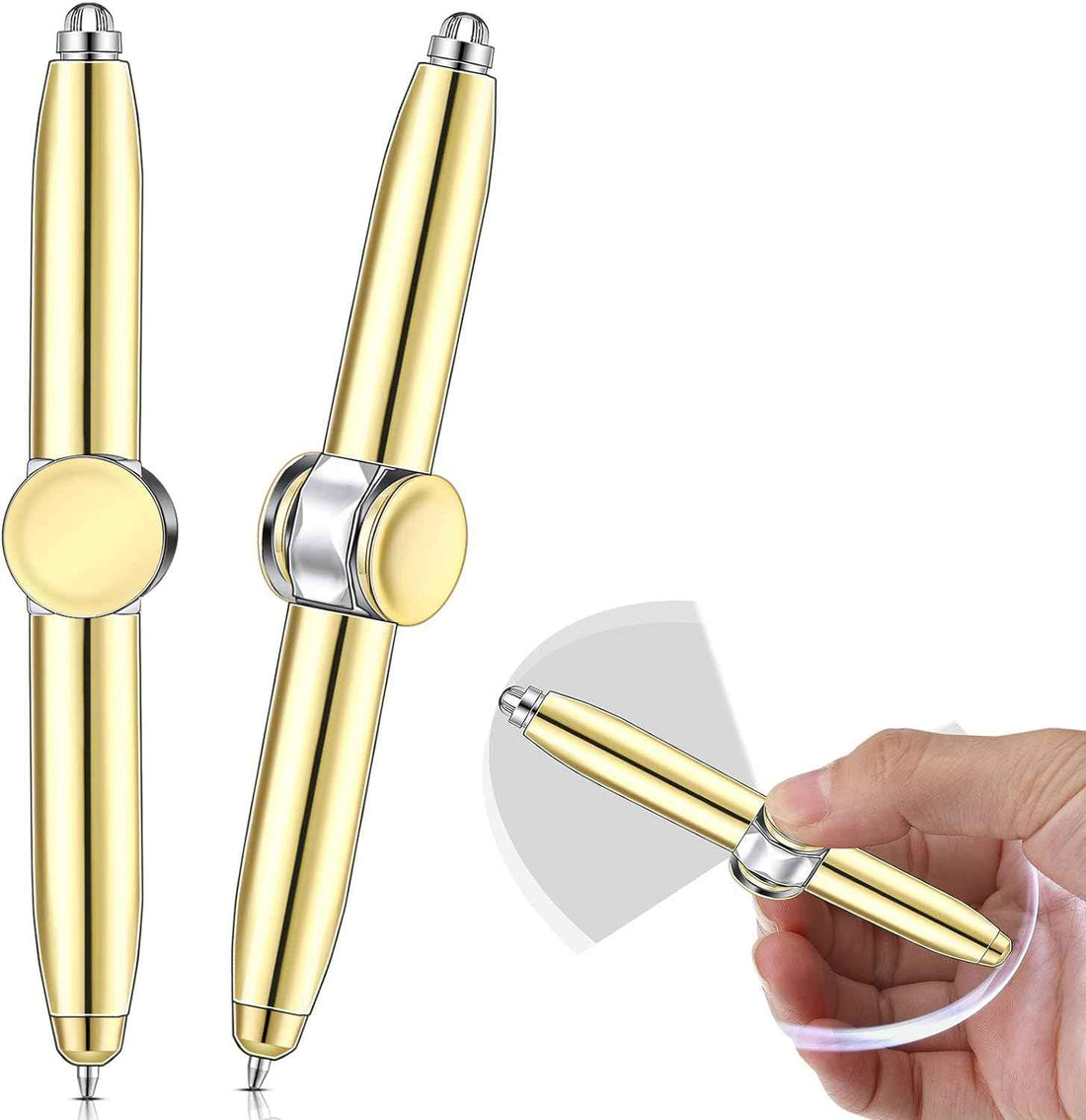 2Pcs Fidget Spinning Pen with LED Light Stress Reducer Ballpoint Pen Gold
