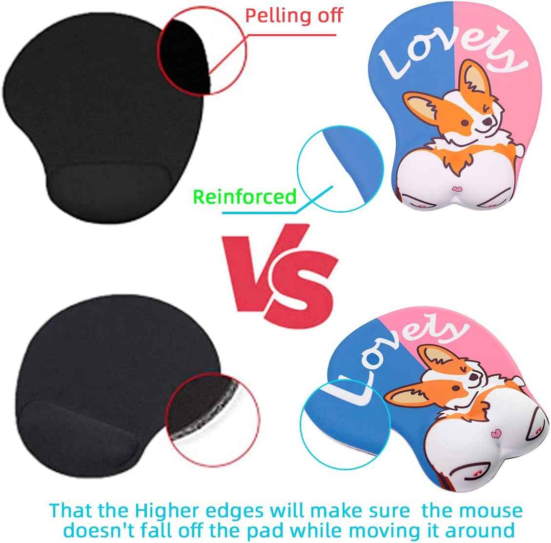 Lovely Corgi 3D Mouse Pad with Wrist Rest Support,Non-Slip Silicone