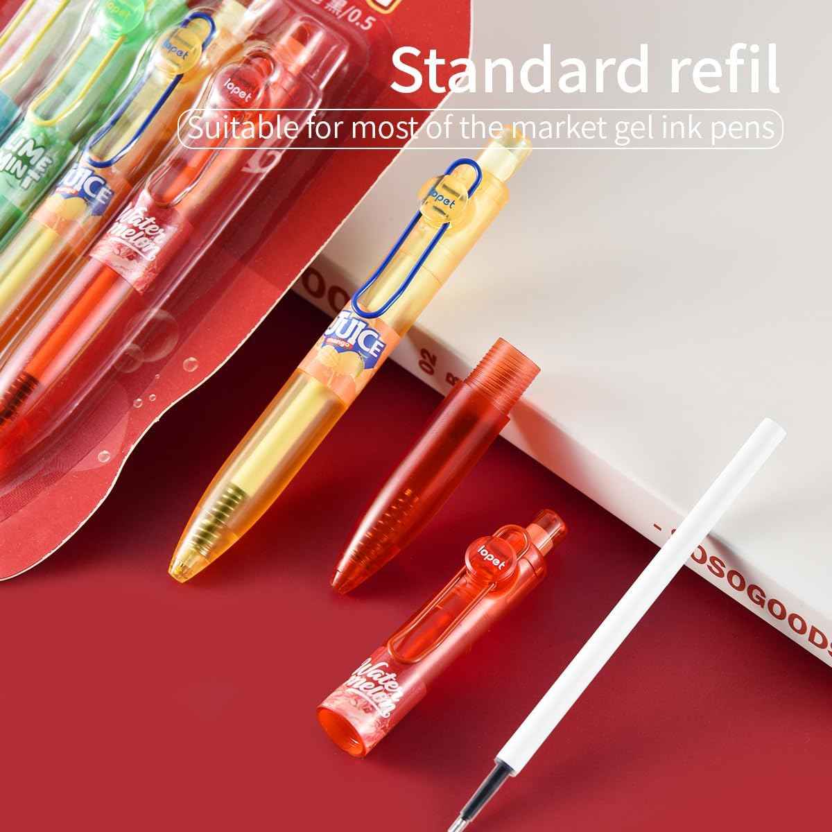 LOPET 4Pcs Juice Retractable Gel Pens 0.5mm Black Ink