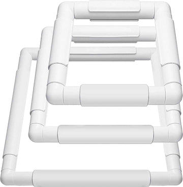 White cross-stitch embroidery hoop and frame set, 3 nested square frames
