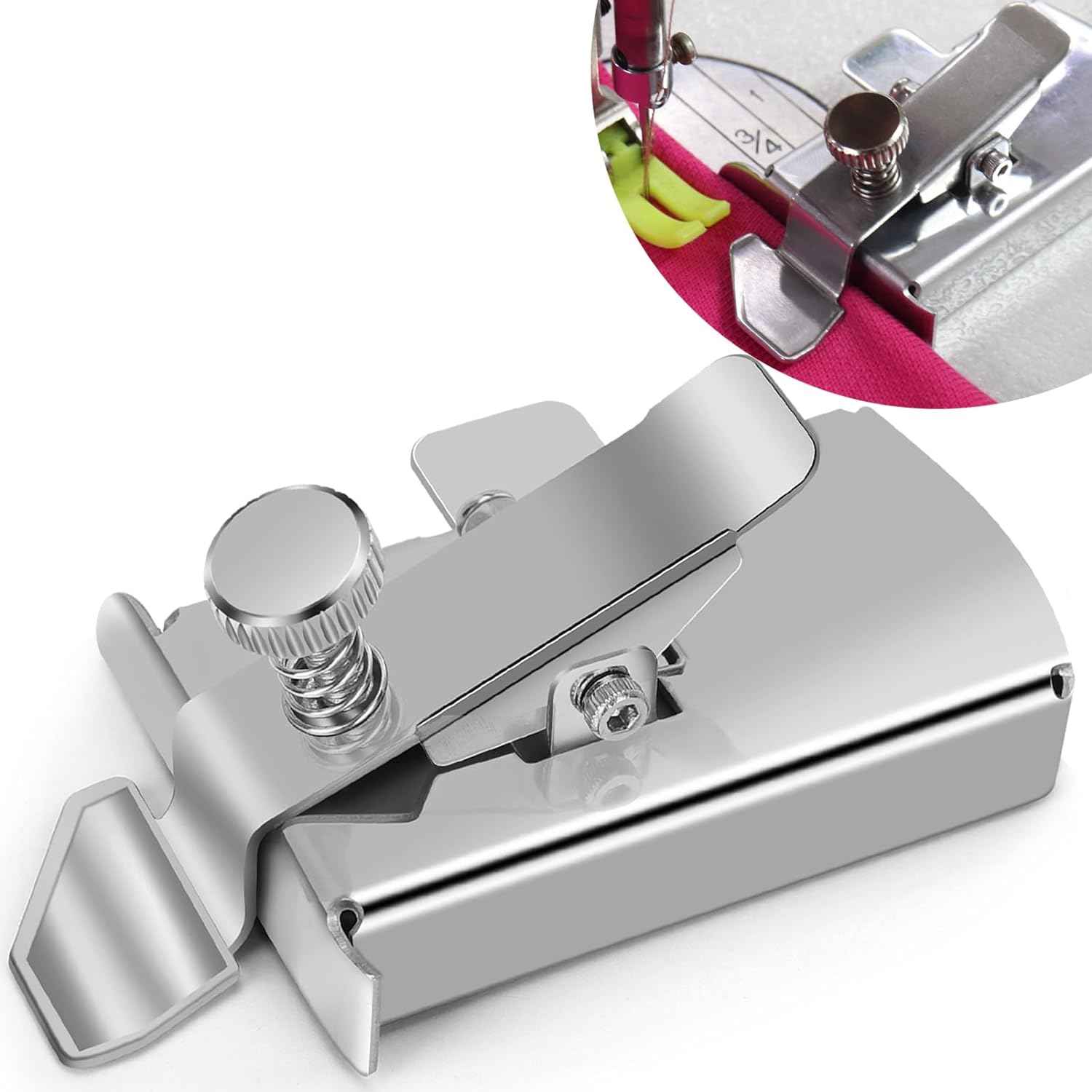 Upgraded magnetic seam guide attachment with side guide arms and adjustment knob