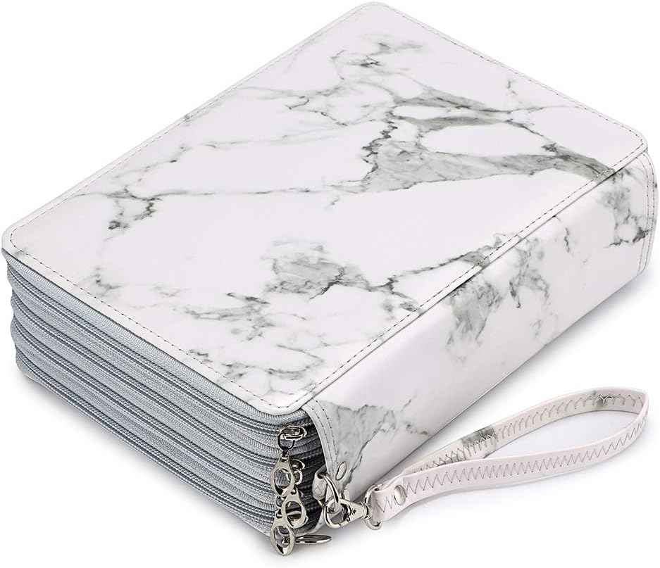 200 Slots PU Leather Pencil Case Holder Organizer White Marble