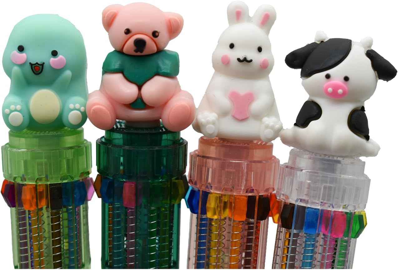 8PCS Multicolor Ballpoint Pen 10-in-1 Animal Retractable Pens