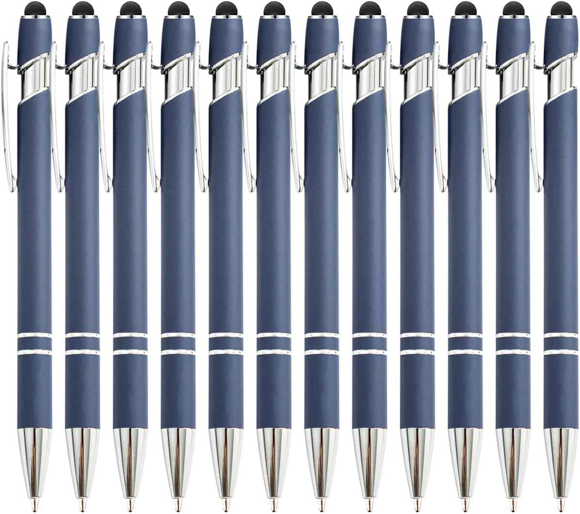 12 Pack Rainbow Rubberized Soft Touch Ballpoint Pen with Stylus Tip 12 Pcs Blue Stylus Pens