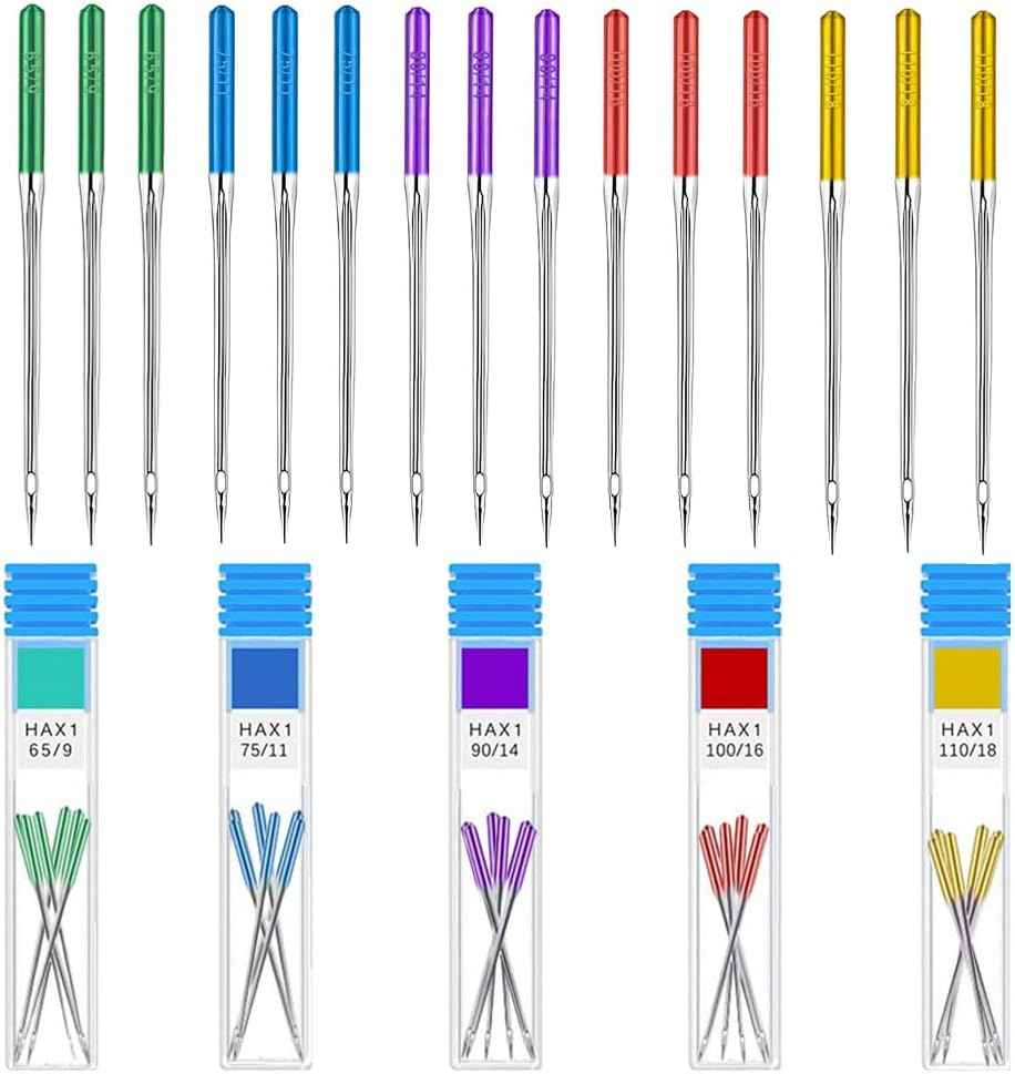 Universal sewing machine needles, 30-pack, assorted colored needle heads (HAX1)
