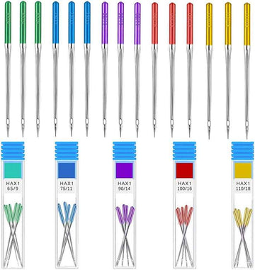Universal sewing machine needles, 30-pack, assorted colored needle heads (HAX1)