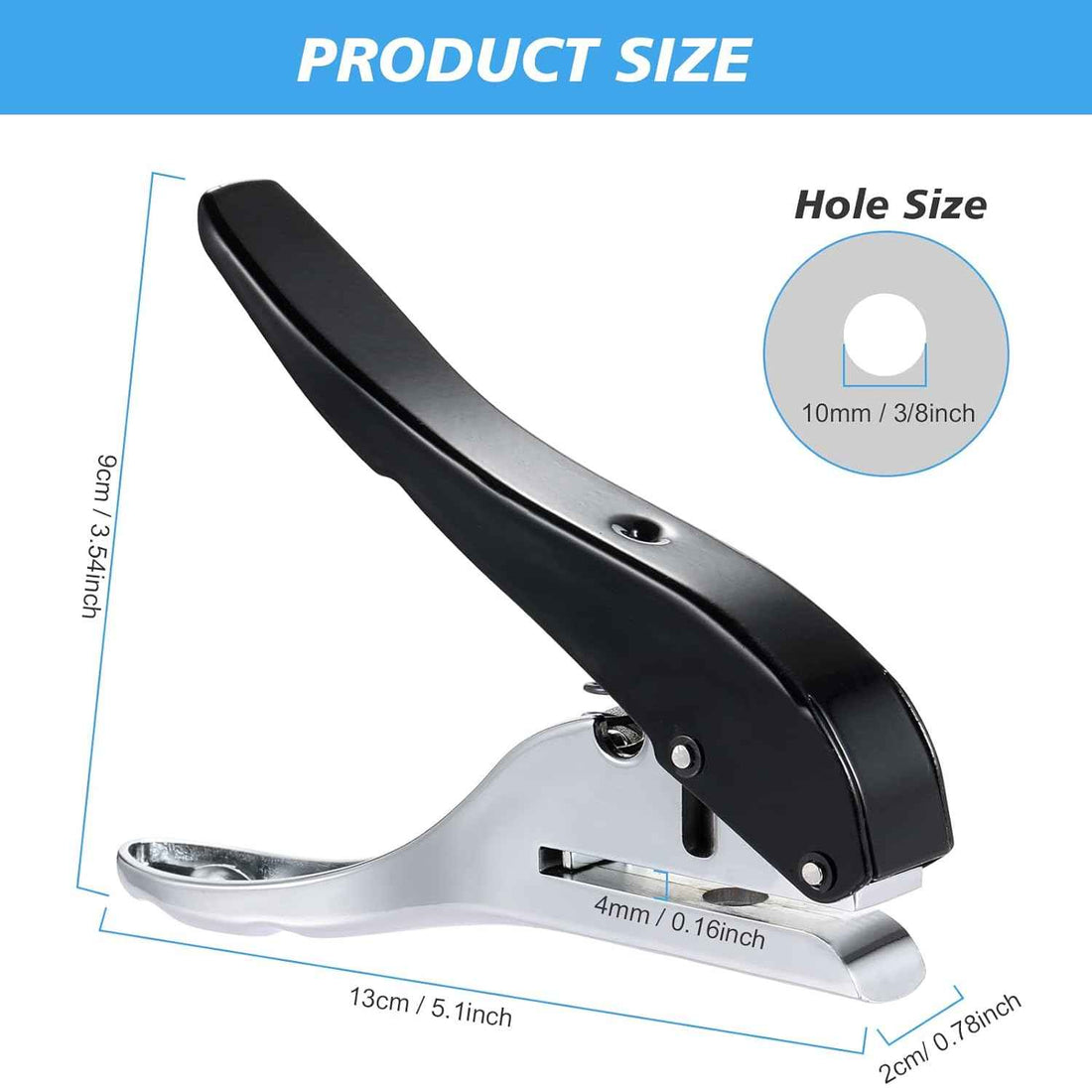Single Hole Punch Hand Held for Tags Paper Cards Plastic Cardboard 10MM