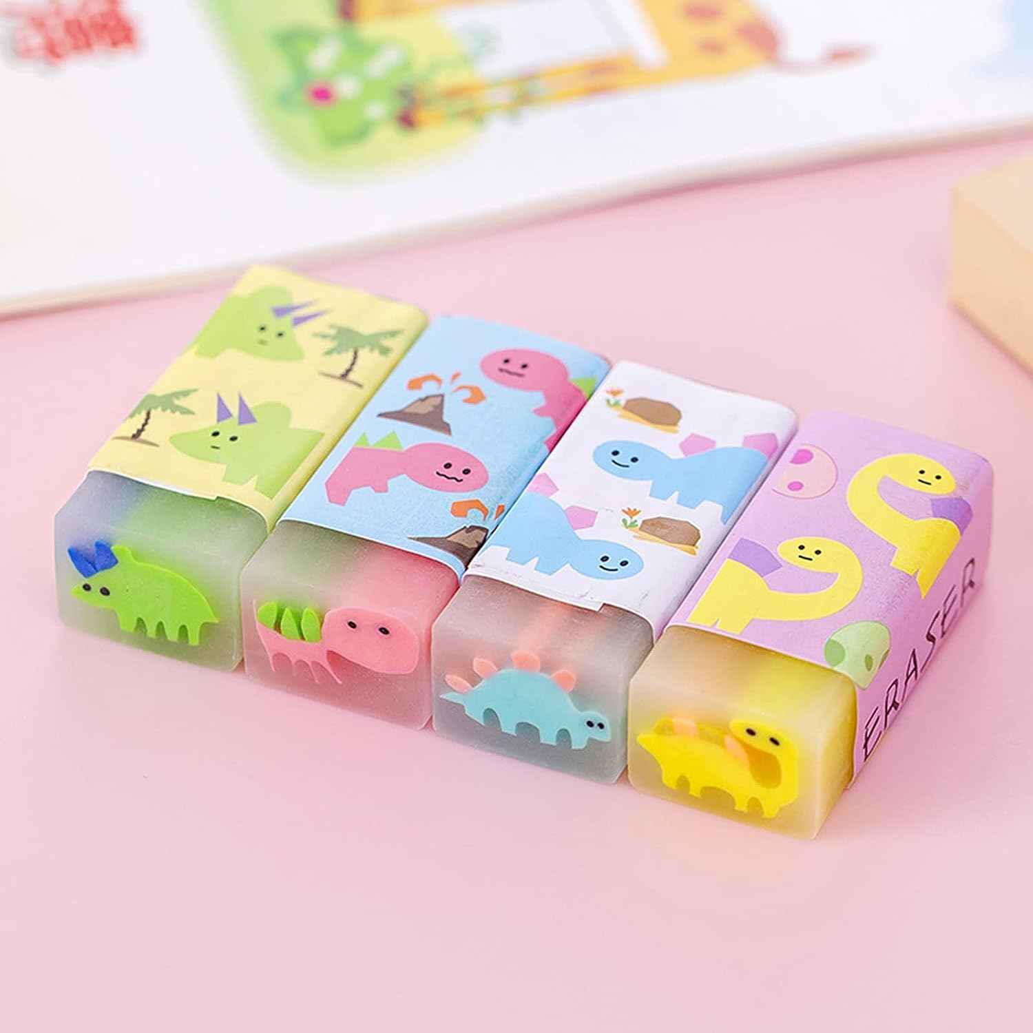 Fruit Ball Dinosaur Sakura Cute Pencil Erasers for Kids 16 Pack