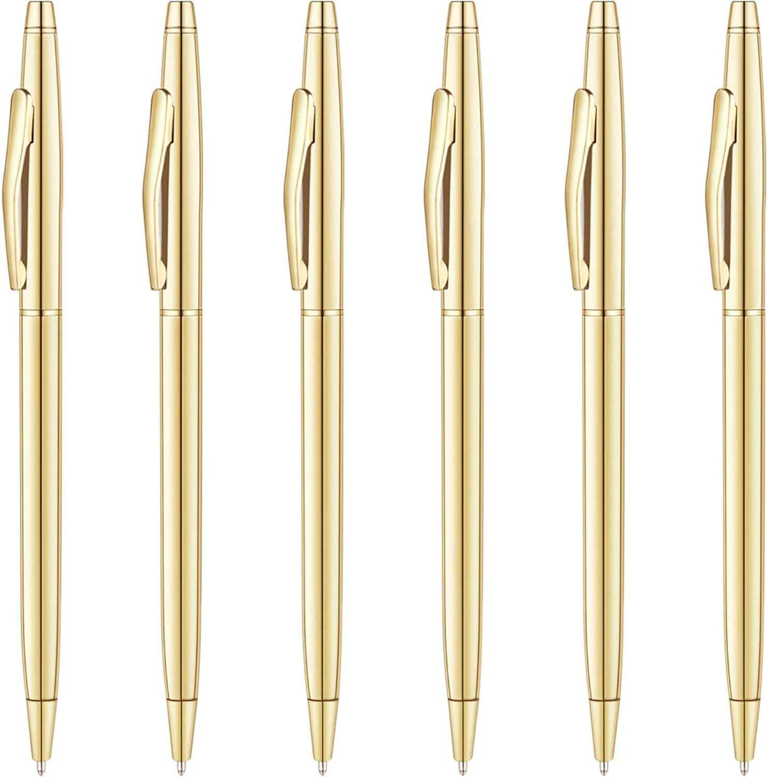 6 Pack Slim Gold Ballpoint Pens Black Ink 1mm