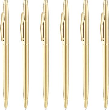 6 Pack Slim Gold Ballpoint Pens Black Ink 1mm